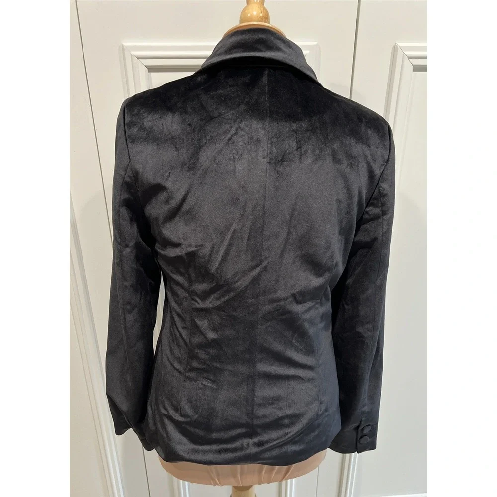 Women's Black Soft Velvet Blazer Size Small Single Button Whimsigoth Minimalist - Picture 4 of 10